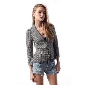 urban outfitters black & white plaid ruffle blazer